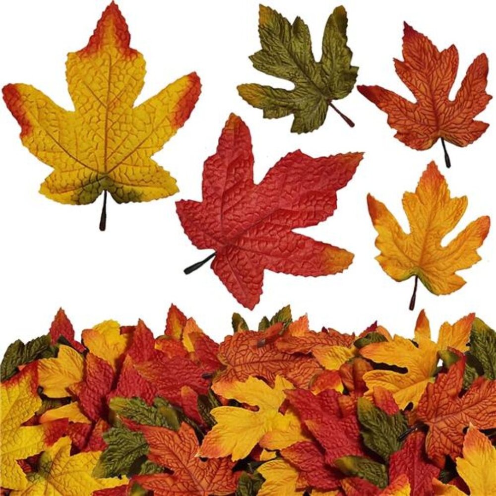 50Pcs Fall Artificial Maple Leaves,Fake Fall Maple Leaves Bluk for Thanksgiving